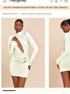 PrettyLittleThing Light Sage Twist Cut-Out Long Sleeve Mini Dress